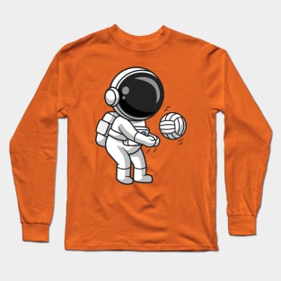 Cute Astronaut Playing Volley Ball Cartoon Long Sleeve T-Shirt